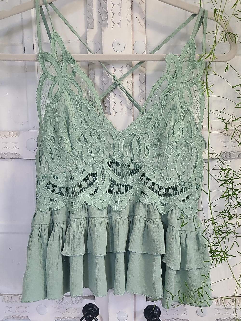 Trixxi Mint Green Boho Lace Tiered Tank